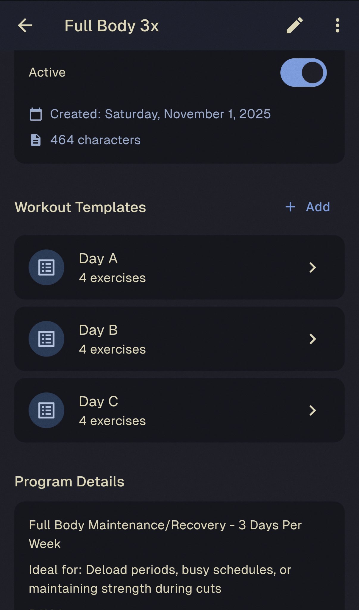 Program templates with workout days